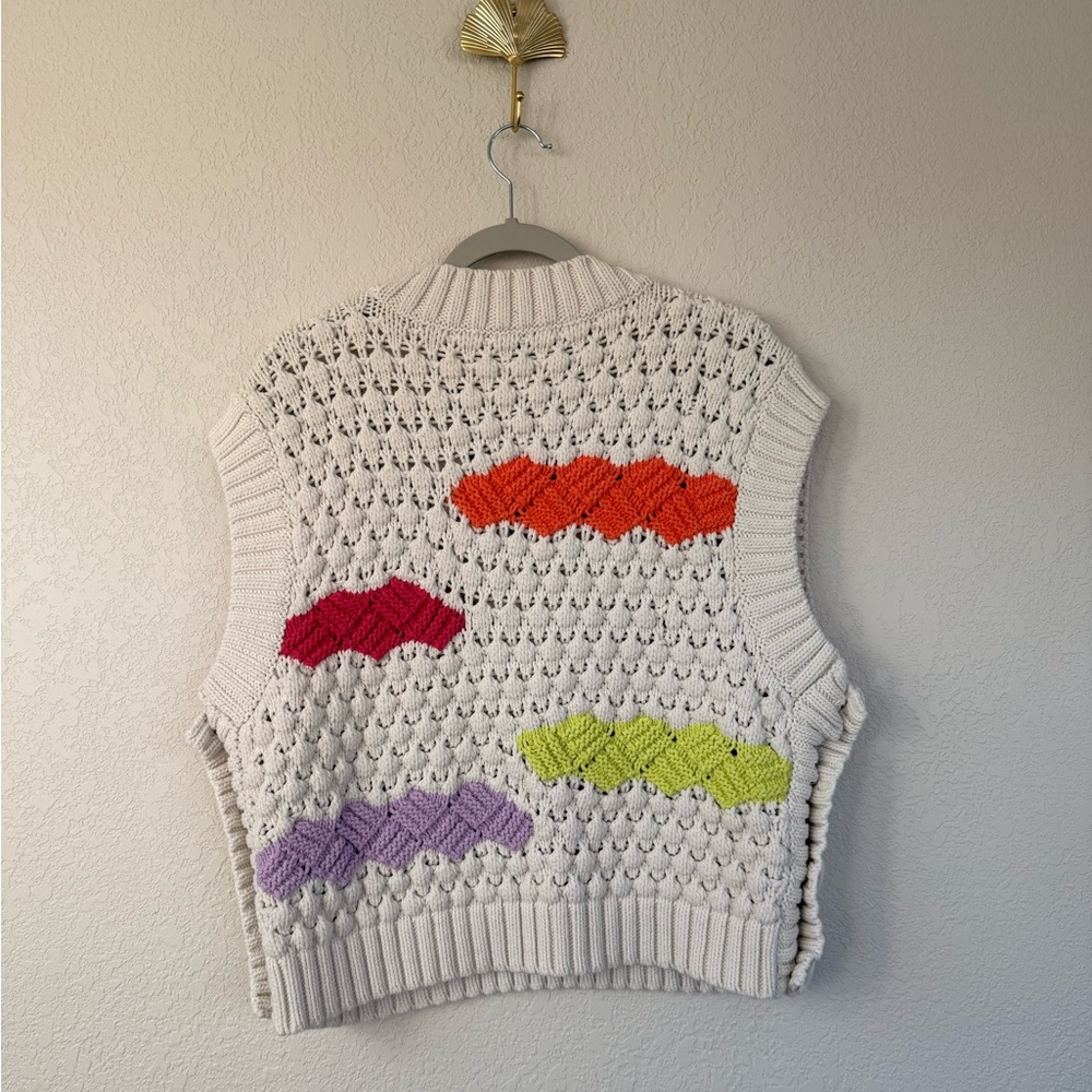 Zara Womens Multicolor Chunky Knit V-Neck Sleeveless Sweater Vest Size Large - Picture 3 of 14